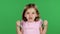 Child is angry, she is very nervous. Green screen