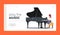 Child Artist Performing on Scene Landing Page Template. Little Girl Pianist Character Playing Music on Grand Piano