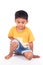 child asian little boy preschool sitting on floor