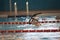 Child athlete swims in the pool