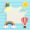 Child background with rainbow, sun, cloud, kite and balloon. Place for text. Vector Illustration