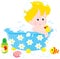 Child bathing with toys