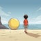 Child With Beach Ball: Manga Style Illustration For 2d Game Art