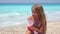 Child on Beach, Kid Portrait Drinking Juice,Thirsty Girl Face View on Seashore