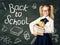 Child on Blackboard Background, Back to School Chalk Drawings