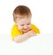 Child with blank advertising banner