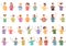 Child blowing bubbles icons set cartoon vector. Blow boy