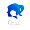 Child Blue Vector Logotype vector Silhouette profile human head. Concept logo for people, children, autism, kids