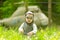 Child and blurred helicopter on natural background