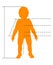 Child body silhouette with pointers and indicators for medical, sport and fashion infographics. Vector isolated template