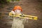 Child Boy with Level Playing Handyman Outside