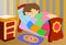 Child boy sleeping in bed illustration