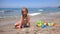 Child Building Castle on Beach at Sunset, Kid Playing Sands on Seashore, Girl Portrait on Seaside, Ocean View, Happy Children