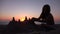 Child Building Castle on Beach at Sunset, Kid Playing Sands on Seaside, Girl Sea