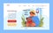 Child cancer web banner or landing page. Little kid getting oncological