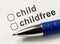 Child or Childfree checkbox on white paper with blue pen. Questionnaire for parents. Form of marital status, Questionnaire do you