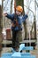 Child climbing in adventure playground.