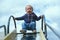 A child coming down a slide