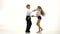 Child dance rhythmically latin american dance. White background. Slow motion