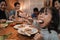 Child daughter eating by herself during dinner