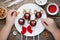 Child decorate festive reindeer cake pops cookies and candy