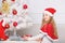 Child decorating christmas tree with red balls ornaments. Girl kid decorating christmas tree. Cherished holiday activity