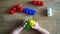 Child development. Montessori toy blocks and a child, a baby playing. Early development, kindergarten, childhood concept