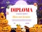 Child diploma, certificate with Halloween pumpkins