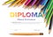 Child diploma certificate template with crayons