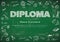 Child diploma certificate template with doodles on blackboard