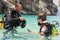 Child discover scuba diving at Cala Mariolu beach on Sardinia