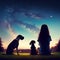 Child and Dog Watching Night Sky, Generative AI Illustration