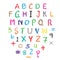 Child drawing of alphabet font made with wax crayons.