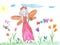 Child drawing fairy flying on a flower