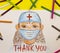 The child draws pencils of a medical worker and the inscription thank you