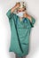 Child dressed as a doctor. doctor-surgeon costume. child transplant