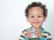 Child drinking milk stock photo