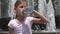 Child Drinking Water in Park, Thirsty Girl Portrait View by Fountain Outdoor in a Hot Summer Day, Children Healthcare