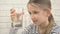 Child Drinking Water, Thirsty Kid Studying Glass of Fresh Water, Girl in Kitchen