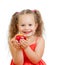 Child eating healthy food apple