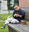 Child eating strawberries