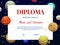 Child education diploma template with planets