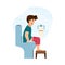 Child emptying his bowels sitting on toilet bowl, vector illustration isolated.