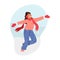 Child Enjoy First Snow. Teen Girl Character Wear Warm Clothes Playing with Falling Snowflakes, Run, Fun and Jump