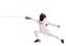 Child epee fencing lunge.