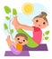 Child exercising with mom. Outdoor family workout concept