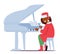 Child In Festive Christmas Costume Plays Grand Piano. Cheerful Black Girl Character Filling The Room With Holiday Tunes