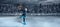 Child  figure skater on winter lake  background