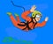The child flies in the aerial work. Parachute. Cartoon.