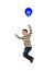 Child flying with blue balloon inflated